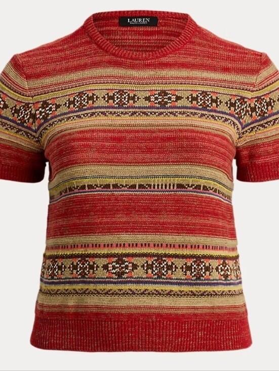 Lauren Ralph Lauren Sweaters - Lauren Ralph Lauren Geo-striped Short Sleeve Sweater, 1X